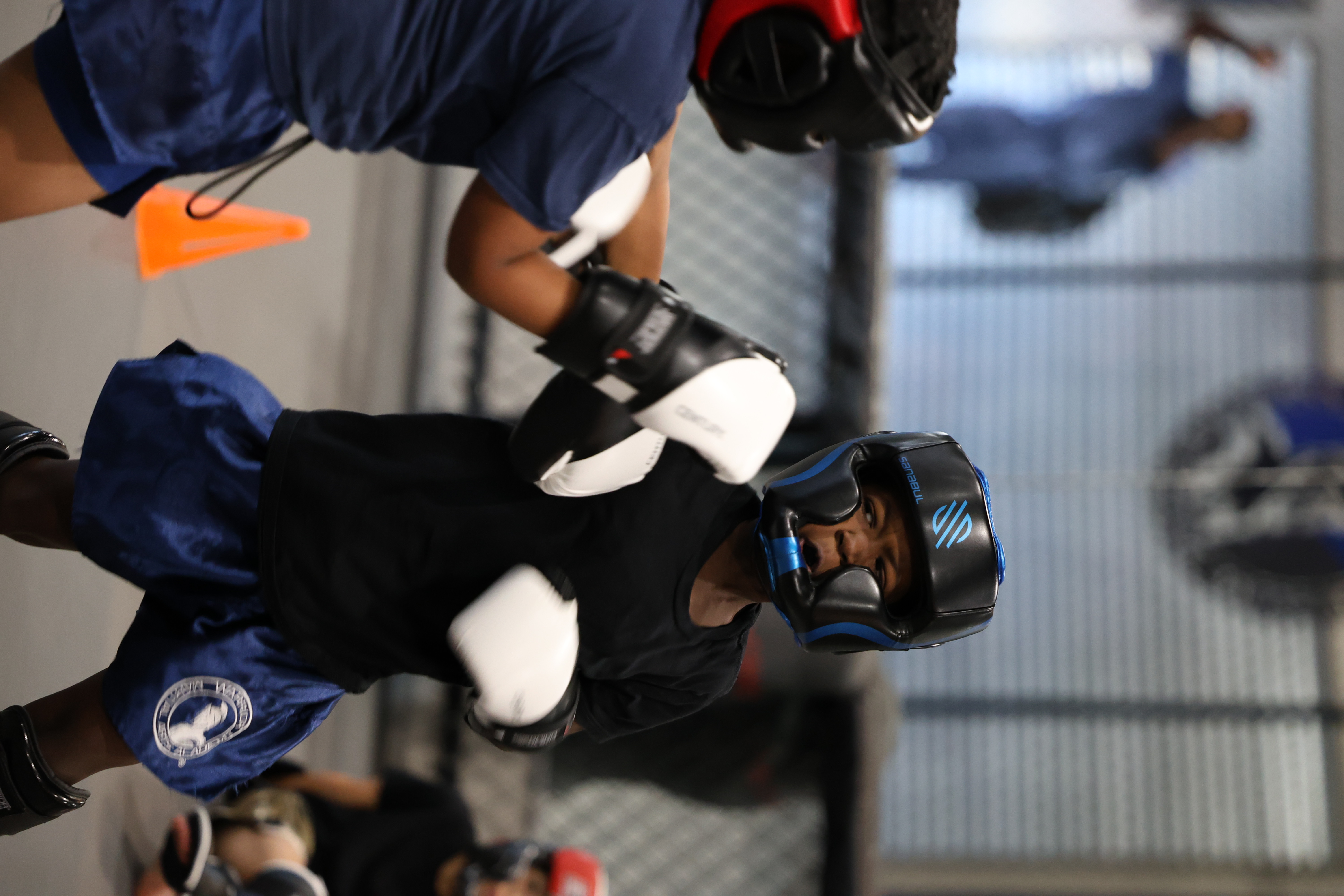 Young martial artist sparring in the ring